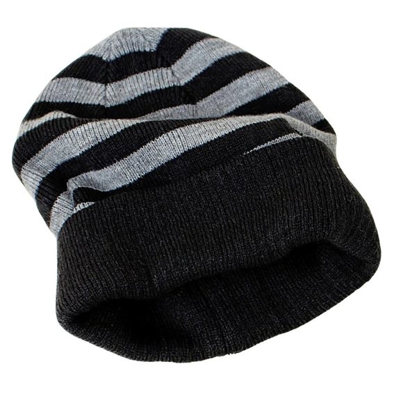 Kids Ages 6-10 Black and Heather Grey Stripe Knit Beanie - Picture 4 of 5